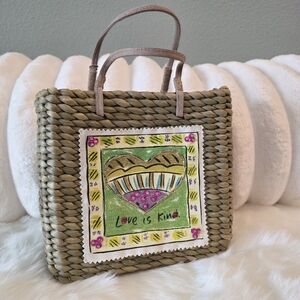 Woven Tote Bag with Heart Design